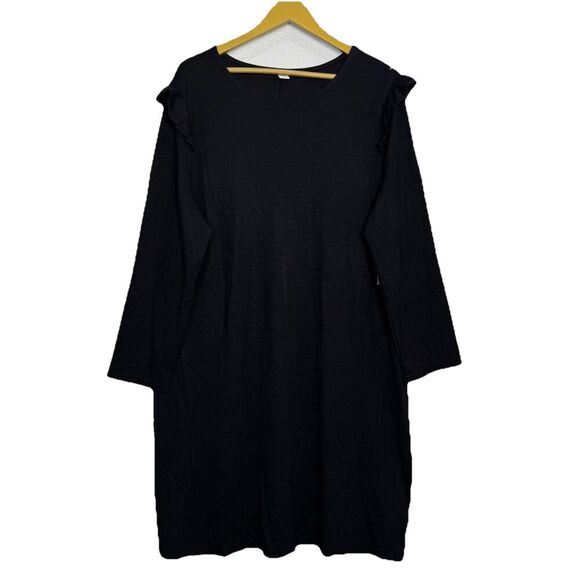 Old Navy Ruffle Long Sleeve Black Shift Dress Size XXL Classic Modest Preppy NWT - Picture 2 of 9